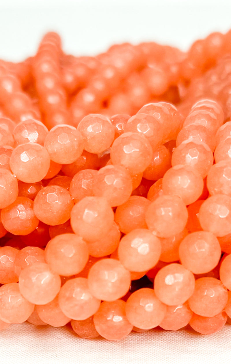 8mm Faceted Melon Colored Agate Gemstone Beads | Stone Faceted Beads | Agate Round Beads for Jewelry Making | DIY Bracelets |15.5" Strand Approx. 50 Beads per strand
