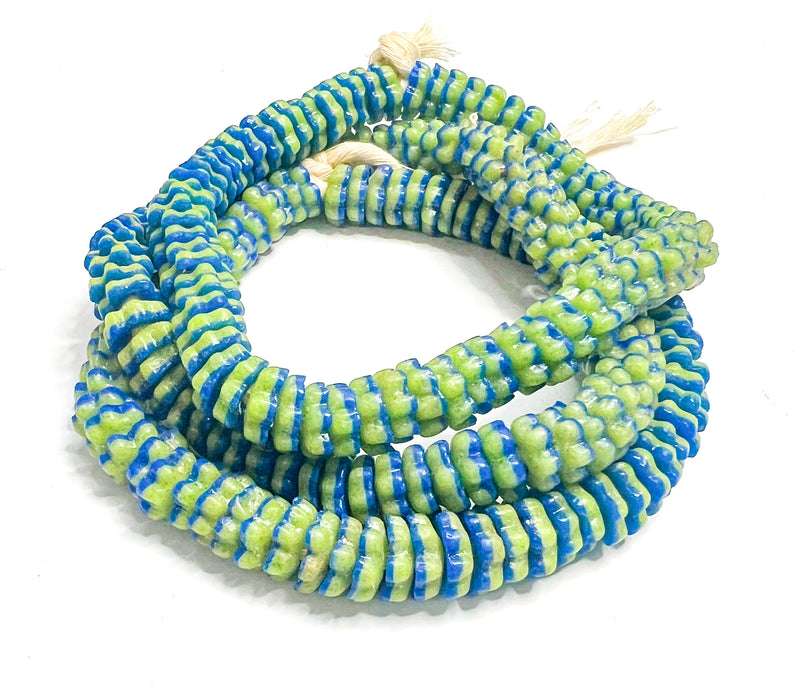 African Glass Spacer Disc Beads | Krobo Flower Spacer Beads |Blue and Green | DIY Jewelry Designs