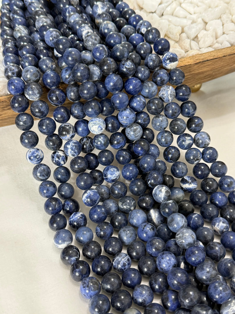 12mm Smooth Blue Sodalite Gemstone Beads | 12mm Blue and White Gemstone Beads | Grade AAA | DIY Jewlery Designs | 15" Strand