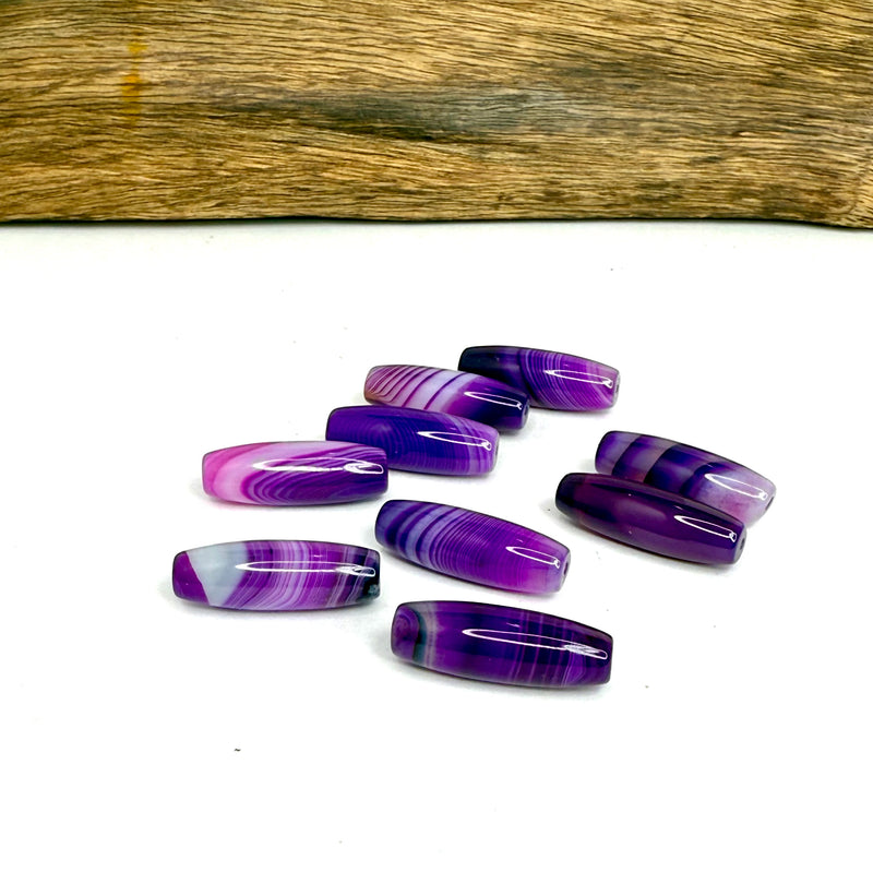 10x30mm Banded Agate Focal Beads – Barrel Gemstones in Assorted Colors (Sold by the Piece)