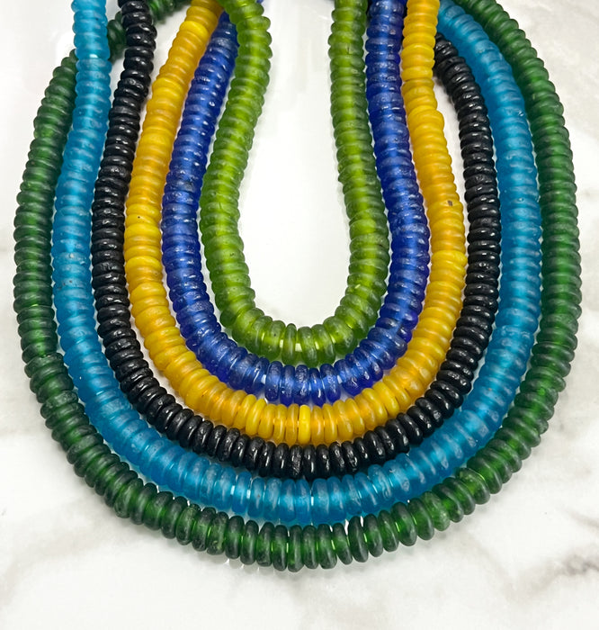11mm African Recycled Glass | Rondelle Donut Beads | 11mm Fused Glass Rondelles Spacer Beads | Ghana Fair Trade | DIY Jewelry Supplies