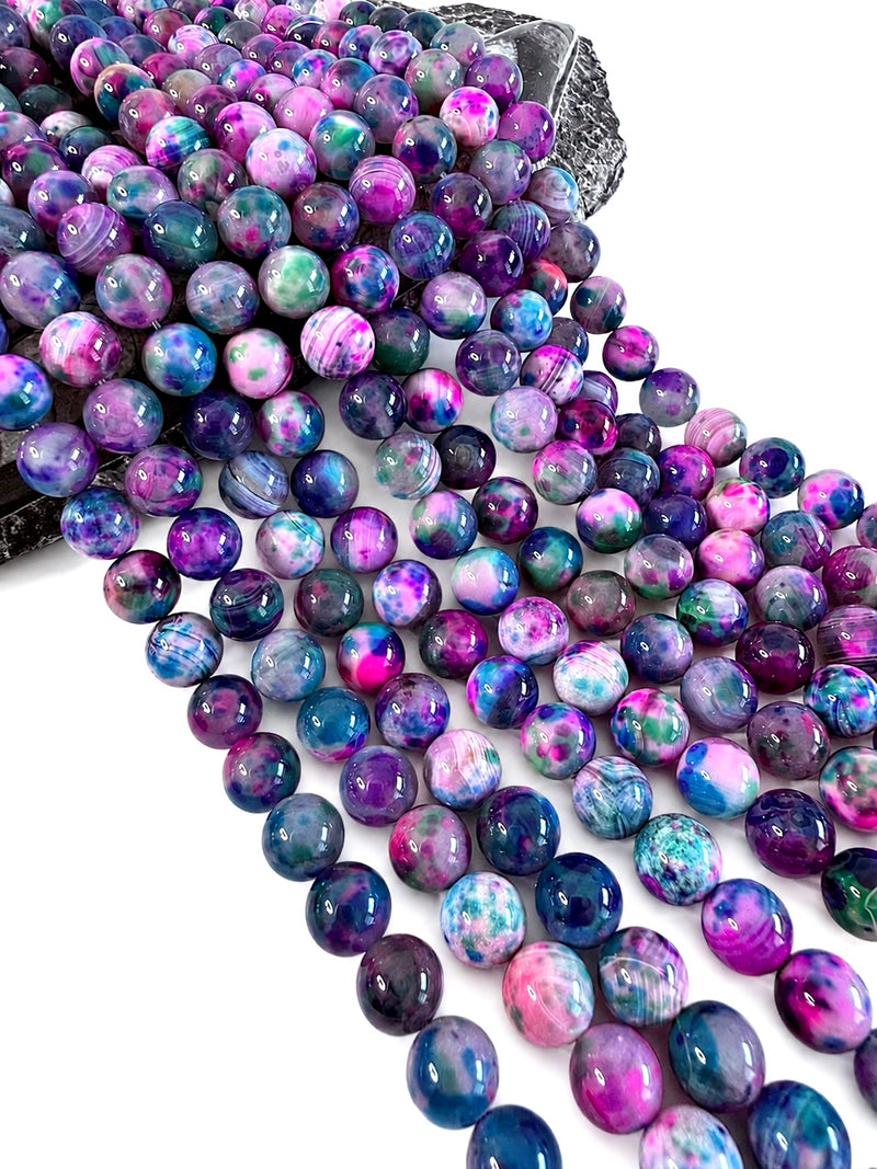 12mm Smooth Multicolor Agate Gemstone Beads | Round Agate Beads for Jewelry Making | 15” Strand