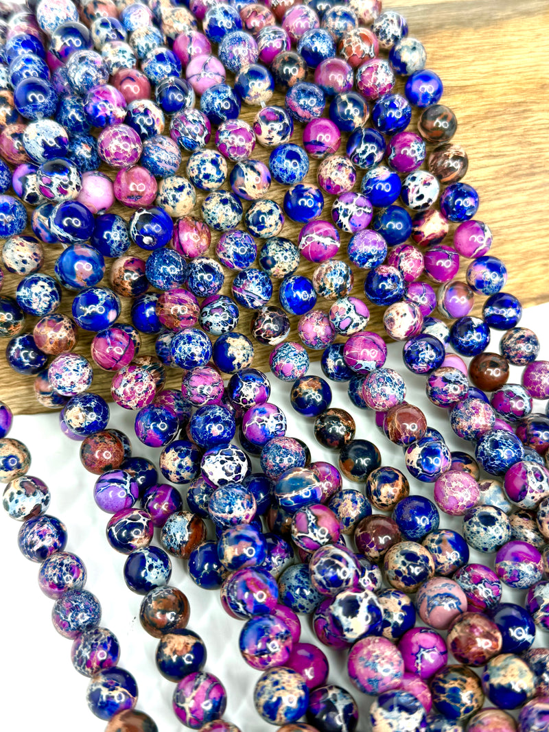 10mm Smooth Galaxy Sea Sediment Jasper | Blue & Purple Galaxy Jasper | Blue & Purple Galaxy Jasper | Jewelry Making | Jewelry Designing | 15" Strand | 38 Beads Per Strand