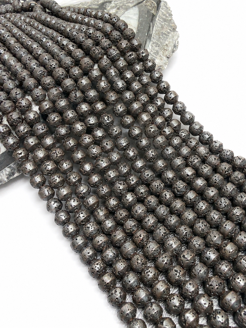 8.5x8.5mm Natural Deep Brown Volcanic Lava Bicone Bead | Black Lava Gemstone Beads | DIY Jewelry Designs | 15" Strand