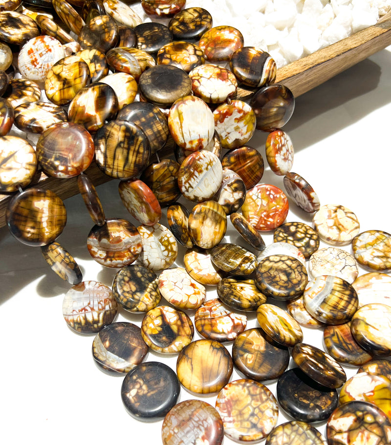 25-26mm Fire Agate Coin Beads