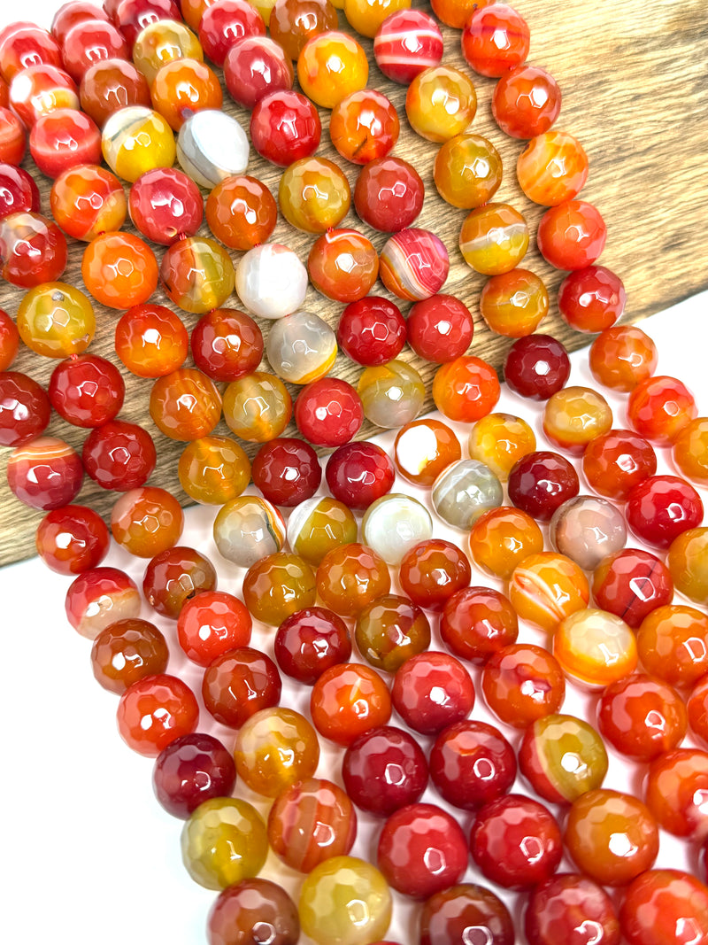 14mm Faceted Banded Agate Gemstone Beads | Orange Banded Agate Beads | " Strand | DIY Jewelry Design