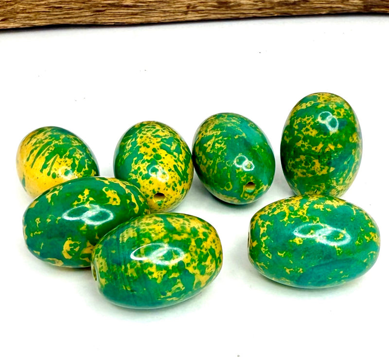 20x30mm Oval Agate Beads – Green Yellow & Pink Multicolor, Polished Gemstone Statement Beads (Sold by the Piece)