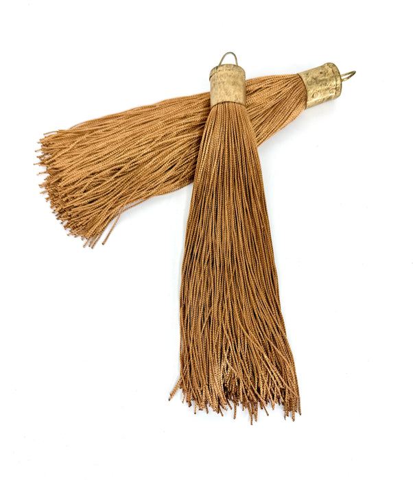 9 Inch Long Silk Tassels with Textured Brass Caps – Vibrant Jewelry Making Components for Statement Necklaces, Earrings & DIY Designs