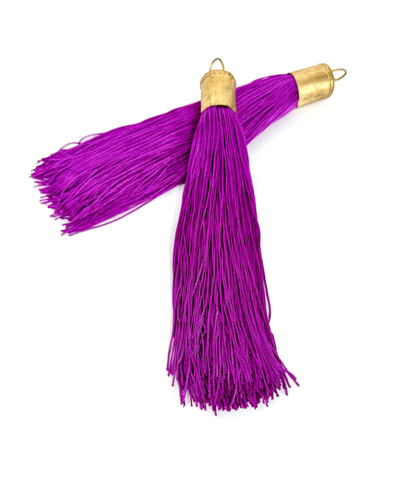 9 Inch Long Silk Tassels with Textured Brass Caps – Vibrant Jewelry Making Components for Statement Necklaces, Earrings & DIY Designs