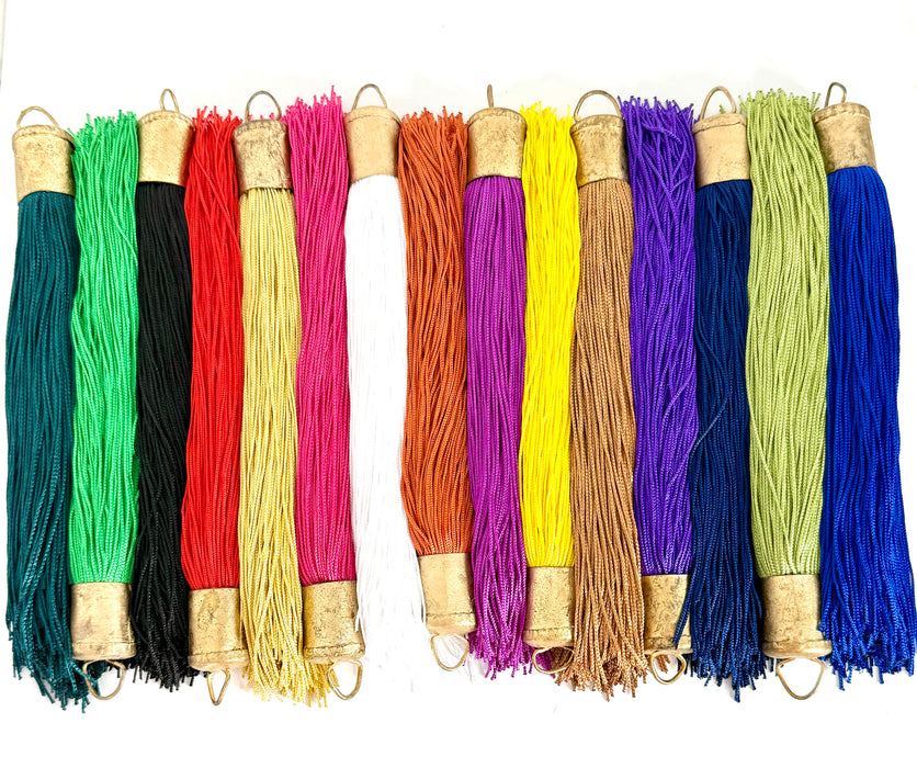 9 Inch Long Silk Tassels with Textured Brass Caps – Vibrant Jewelry Making Components for Statement Necklaces, Earrings & DIY Designs
