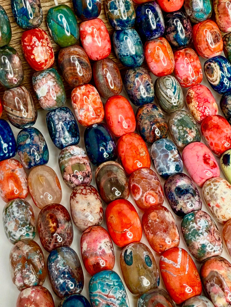 13x18mm Agate Barrel Gemstone Beads – Multi-Color & Purple Mix Variants | 15” Strand, 22 Beads | Polished Natural Stone for Jewelry Making | One Strand
