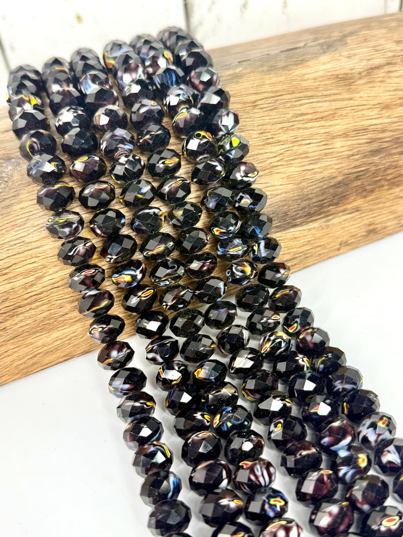 10x12mm Faceted Lampwork Glass Rondelle Beads – 15” Strand - Multiple Colors - One Strand
