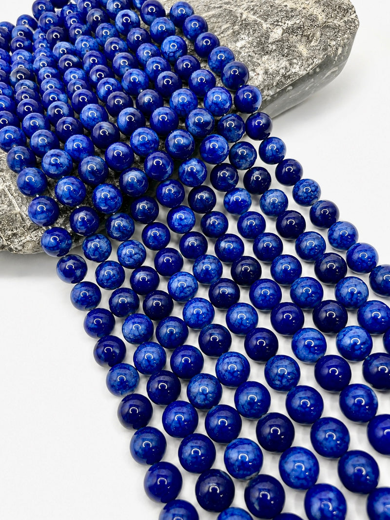 14mm Smooth Blue Crackled Agate Gemstone Beads | Round Agate Beads | Jewelry Making Supplies | 15” Strand