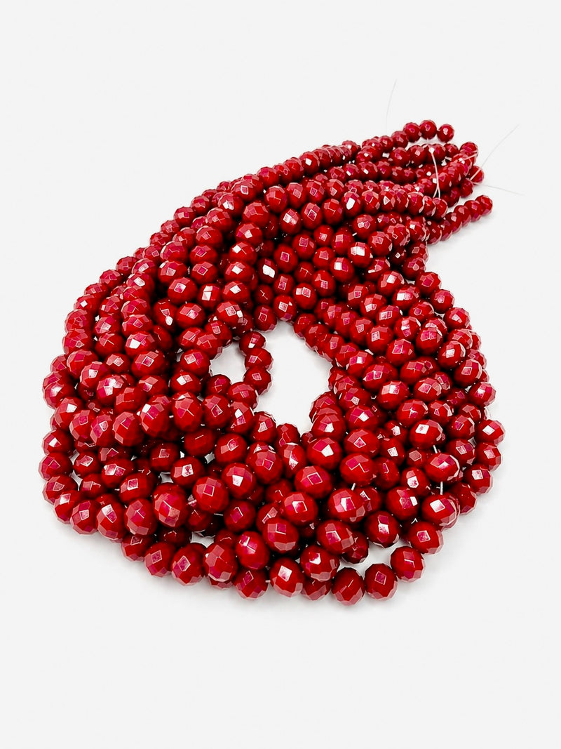 Deep Red Faceted Crystal Rondelle Beads – 6x8mm & 8x10mm Glass Spacer Beads for Jewelry Making | Alter Ego Beading Supplies