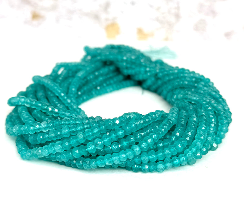 4x4mm Faceted Agate Rondelle Beads | 4mm Rondelle Beads | Turquoise Blue Agate | DIY Jewelry Designs | One Strand