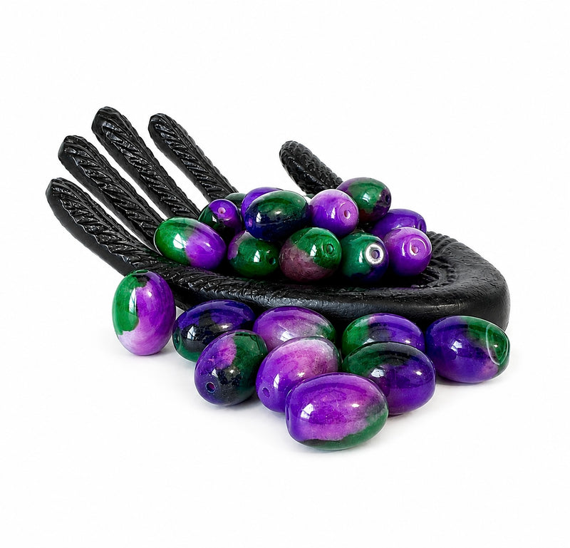 28mm Purple & Green Agate Gemstone Bead | Large Oval Natural Stone Focal Bead One Piece