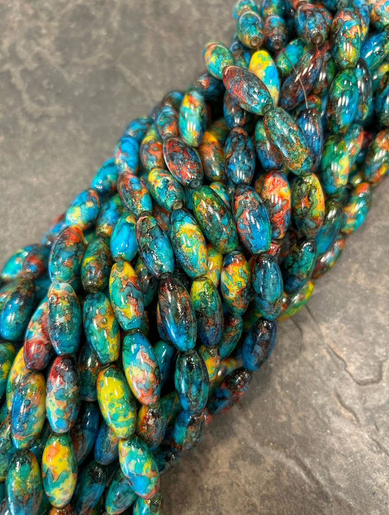 10x22mm Smooth Multicolor Glass Beads | Turquoise Multicolor Barrel Beads | DIY Jewelry Designs | 8 Pcs