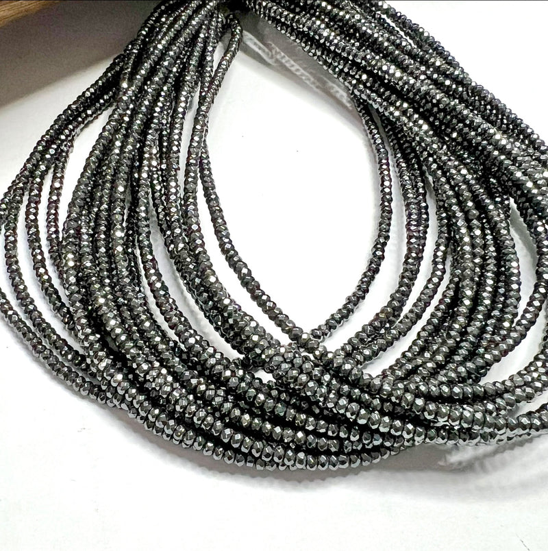 3x3mm Faceted Gunmetal Hematite | Gunmetal Hematite Rondelle Beads | Faceted | 15” Strand