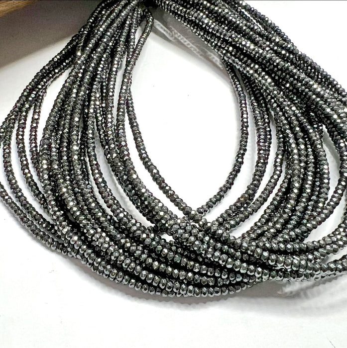 3x3mm Faceted Gunmetal Hematite | Gunmetal Hematite Rondelle Beads | Faceted | 15” Strand