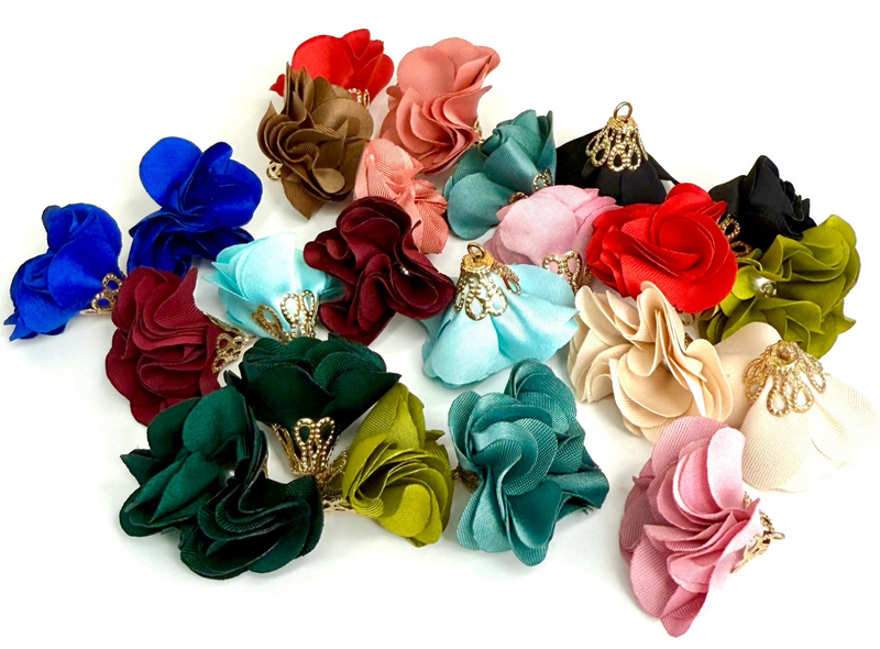 1" Tassels | Mini Flower Tassels | Light Gold Cap | Tassel Pendants | Sold in Pairs | Multiple Colors | DIY Jewelry Designs