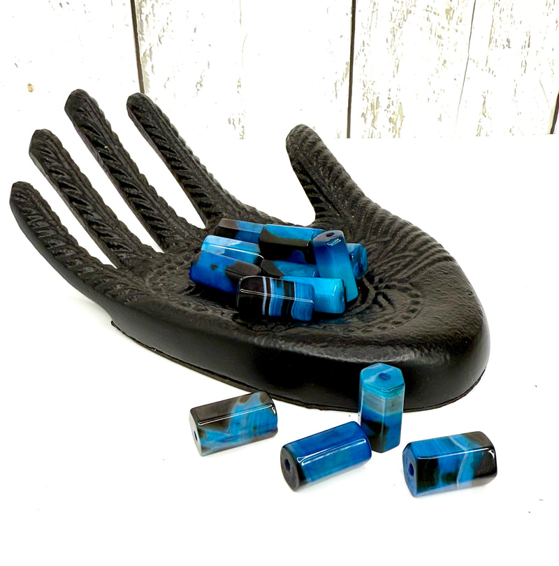 22–24mm Blue Banded Agate Faceted Barrel Beads – Polished Gemstone Focal Beads