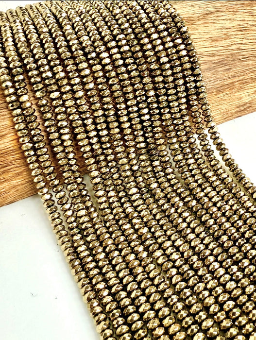 3x6mm Faceted Gunmetal Hematite Rondelle Gemstone Beads | Faceted Natural Gemstone Beads | Hematite Beads for Jewelry Making 15.5" 1 Strand | DIY Jewelry Making
