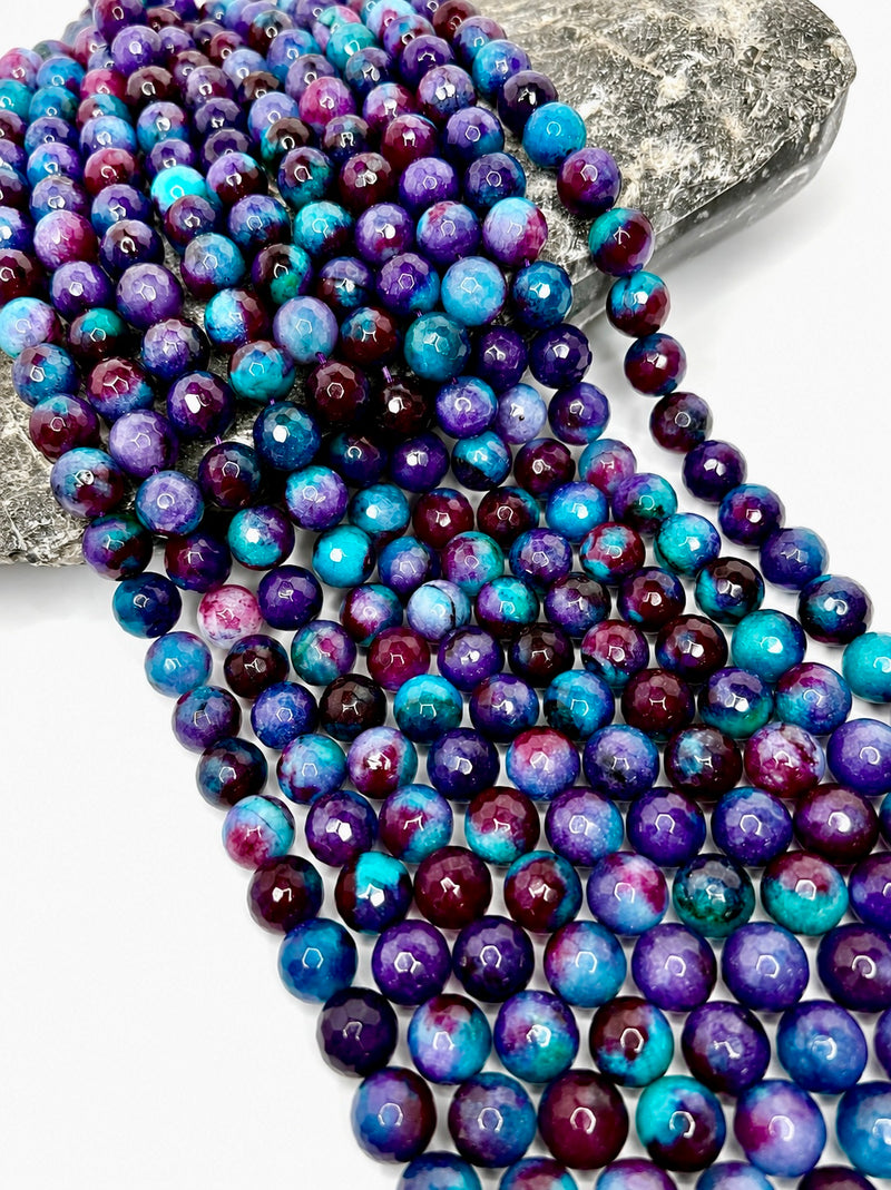 14mm Faceted Jade Gemstone Beads | Multicolor Faceted Round Jade Beads | Jewelry Making Supplies | 15” Strand