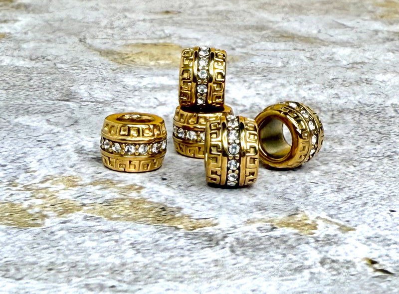 8x12mm Stainless Steel Micro Pave’ Bead | Large Hole Tibetan Style Micro Pave’ Bead | Cubic Zirconia Bead | DIY Jewelry Making | One Piece