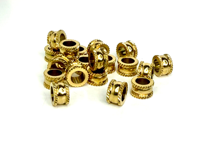 (20) 5X8mm Gold Carved Stainless Steel Beads | Large Hole Gold Carved Stainless Steel Spacers | DIY Jewelry Designs | 20 Pieces