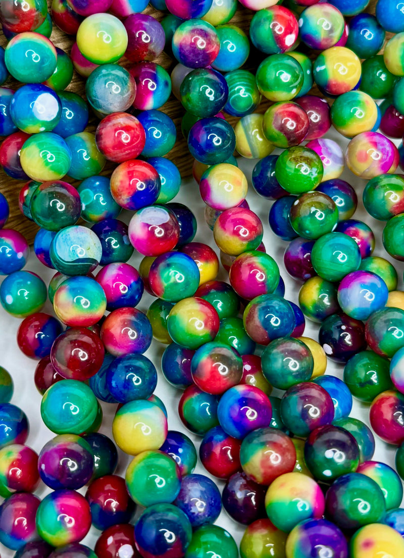 10mm Rainbow Multicolor Agate Beads | Multicolor Smooth Round Gemstones | 15" Strand for Jewelry Making | One Strand
