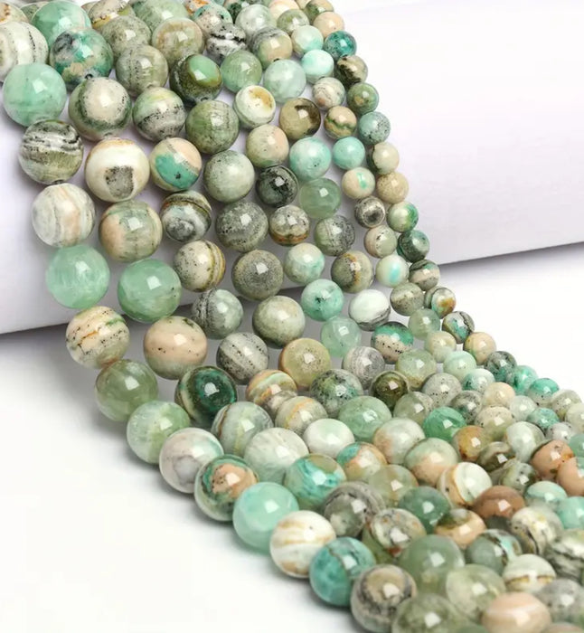 Natural Green Calcite Gemstone Beads – Smooth Round – 6mm, 8mm, 10mm, 12mm – 15” Strand