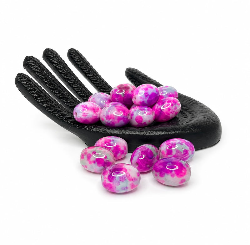 28mm White with Fuchsia Banded Agate Gemstone Bead | Hint of Purple | 1 Piece