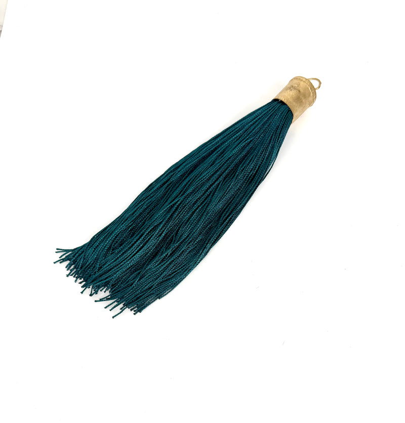 9 Inch Long Silk Tassels with Textured Brass Caps – Vibrant Jewelry Making Components for Statement Necklaces, Earrings & DIY Designs