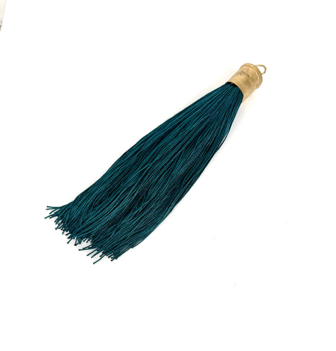 9 Inch Long Silk Tassels with Textured Brass Caps – Vibrant Jewelry Making Components for Statement Necklaces, Earrings & DIY Designs