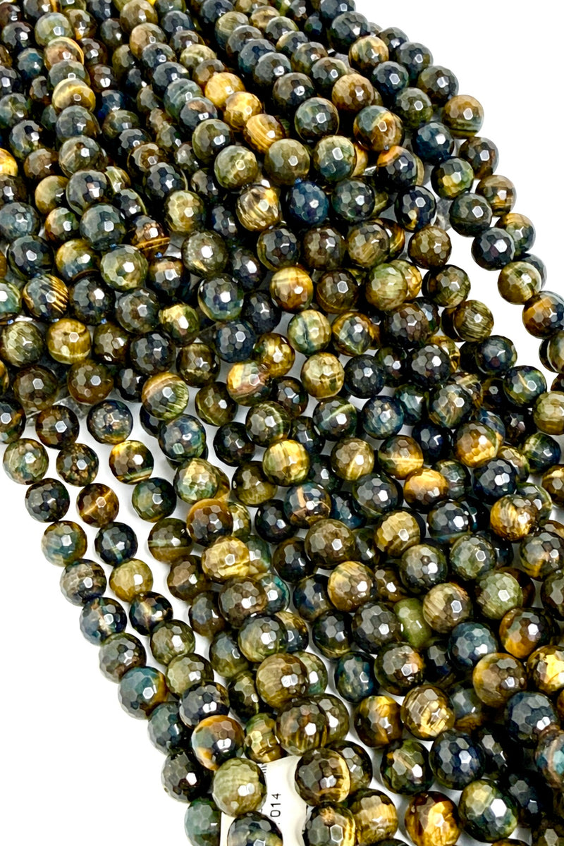 10mm Faceted Hawk Eye Gemstone Beads – Natural Round Chatoyant Stone Beads – High Flash Gemstone Strand for Jewelry Making
