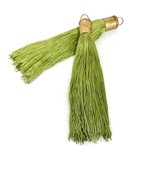 9 Inch Long Silk Tassels with Textured Brass Caps – Vibrant Jewelry Making Components for Statement Necklaces, Earrings & DIY Designs
