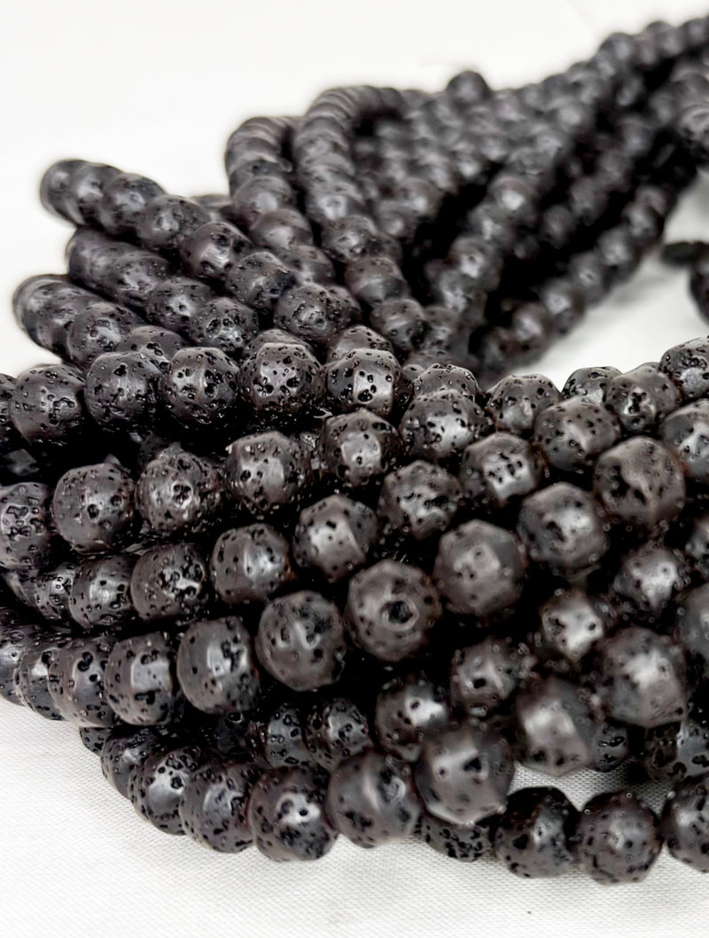 8.5x8.5mm Natural Black Volcanic Lava Bicone Bead | Black Lava Gemstone Beads | DIY Jewelry Designs | 15" Strand