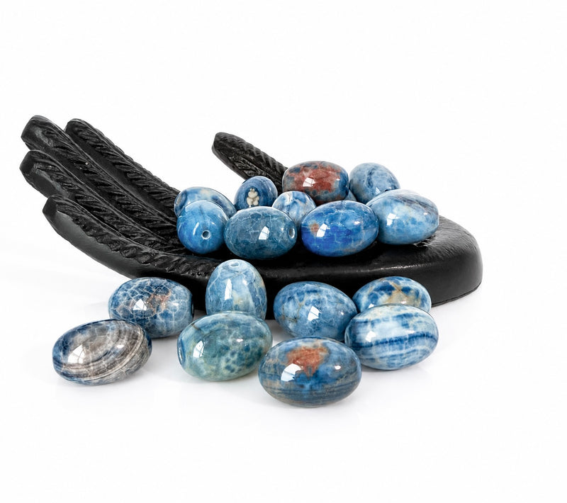 28mm Blue Agate Gemstone Beads | Large Oval Natural Stone Beads for Jewelry Making | One Piece