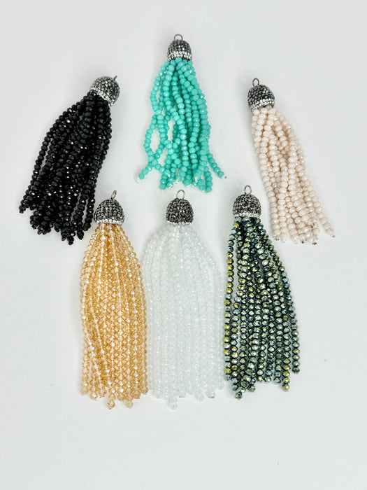 3” & 3.5" Beaded Tassels | Crystal Tassels | Tassels with Micro Pave' Caps | DIY Jewelry Designs | 1 Tassel