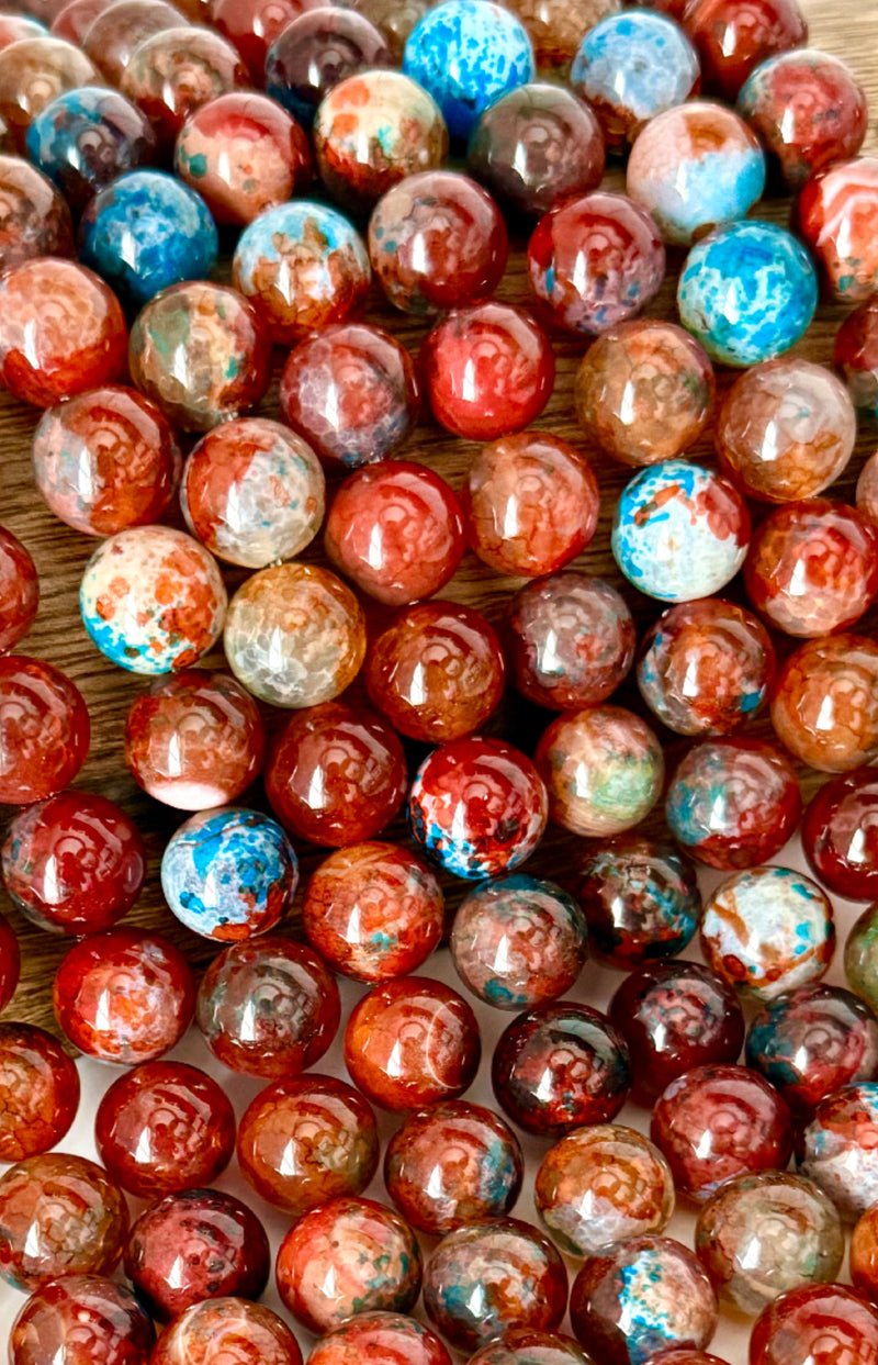 14mm Smooth Fire Agate Gemstone Beads | Multicolor Agate Beads | DIY Jewelry Designs | 15" Strand