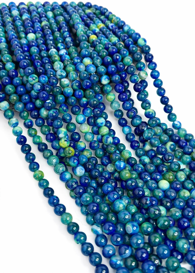 8mm Blue Green Agate Gemstone Beads – Smooth Round, 15” Strand for Jewelry Making - One Strand