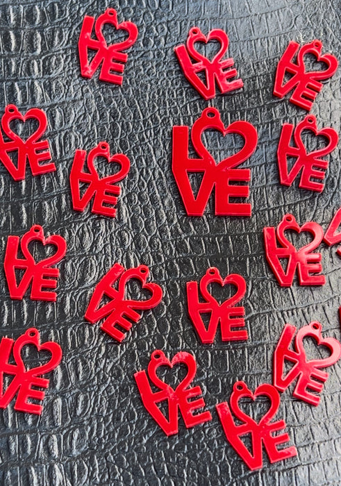 38mm Love Acrylic Charms | Valentines Day Charms | Red Acrylic Charms | Love Charms | DIY Jewelry Designs | 8 pieces