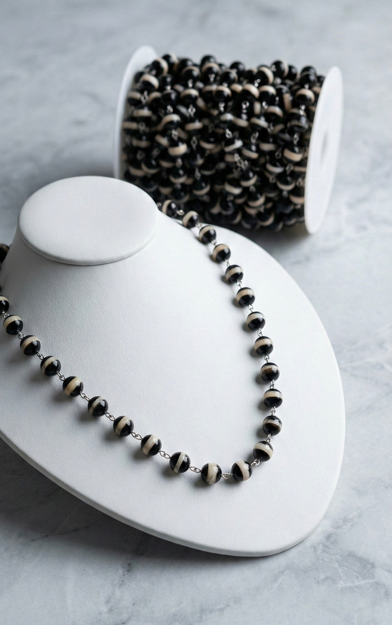 10mm Faceted Tibetan Agate Gemstone Chain