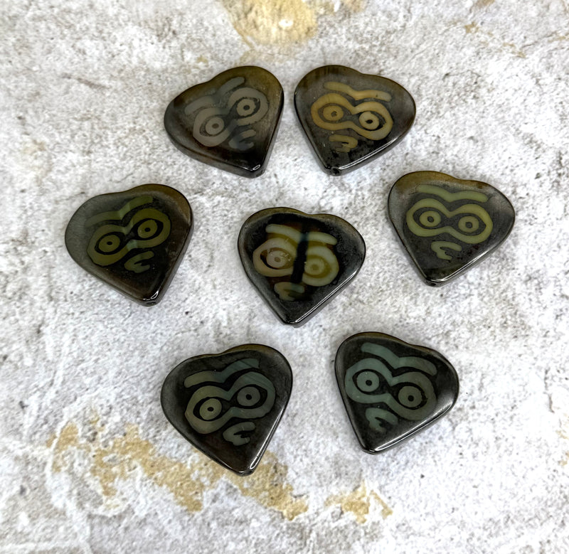 6x30mm Tibetan Agate Heart Centerpiece Bead | Protection Bead | DIY Jewelry Designs | 1 Piece