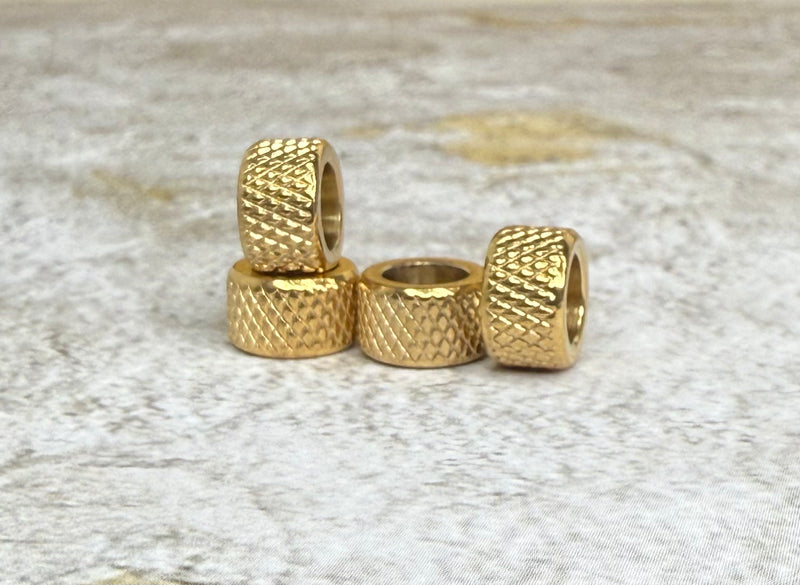 304 Stainless Steel Cross Hatched Metal Rondelle Spacer Beads | 4 Pieces per order | 10mm x 6mm | DIY Jewelry Designs