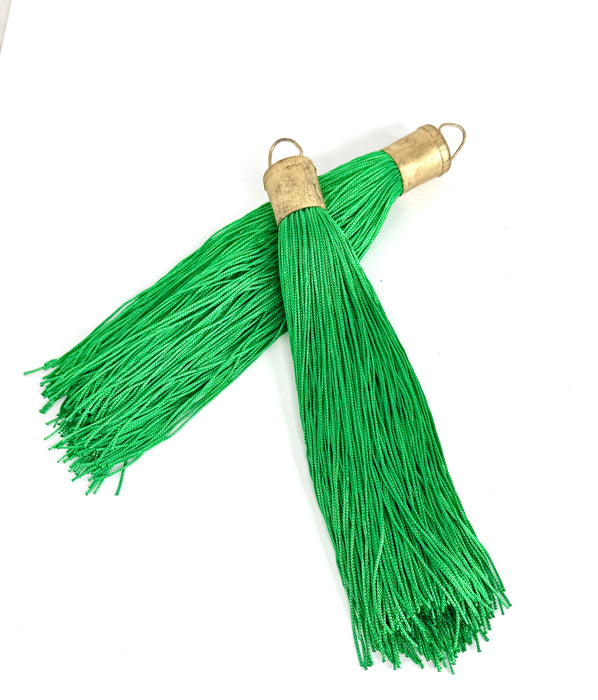 9 Inch Long Silk Tassels with Textured Brass Caps – Vibrant Jewelry Making Components for Statement Necklaces, Earrings & DIY Designs