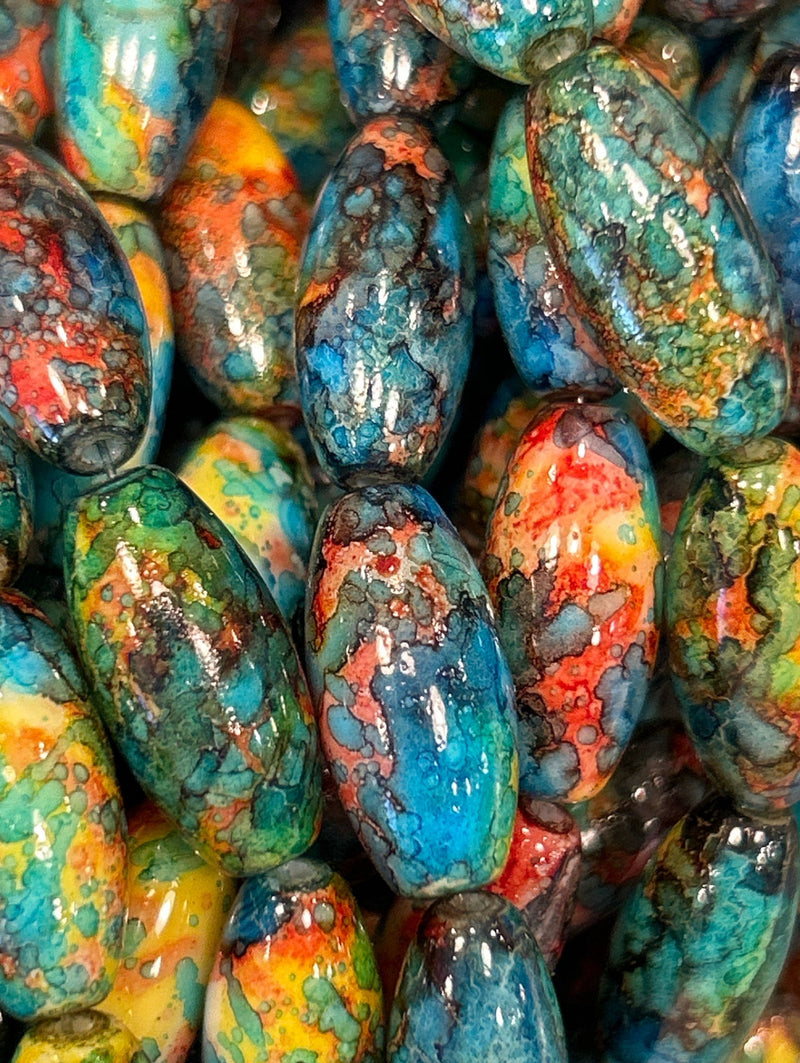 10x22mm Smooth Multicolor Glass Beads | Turquoise Multicolor Barrel Beads | DIY Jewelry Designs | 8 Pcs