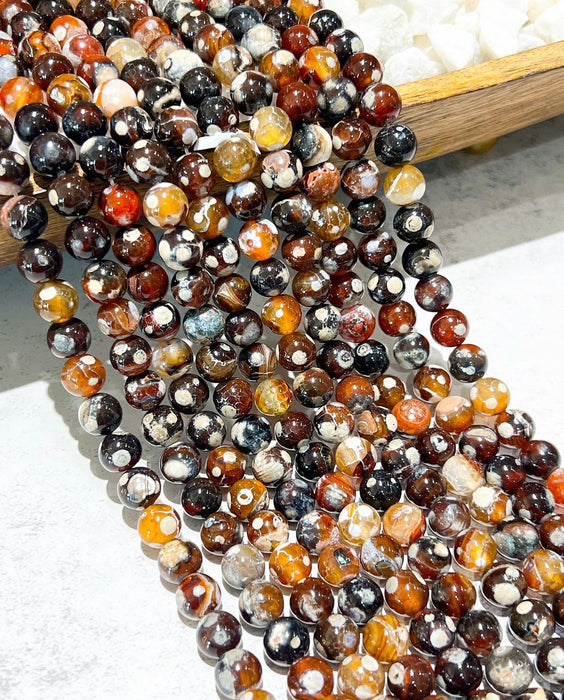 10mm Smooth Fire Agate Gemstone Beads | Brown, Orange, Cream, and Black Agate Round Gemstone Beads | Jewelry Making DIY | Gemstone Beads | 38 Beads per Strand