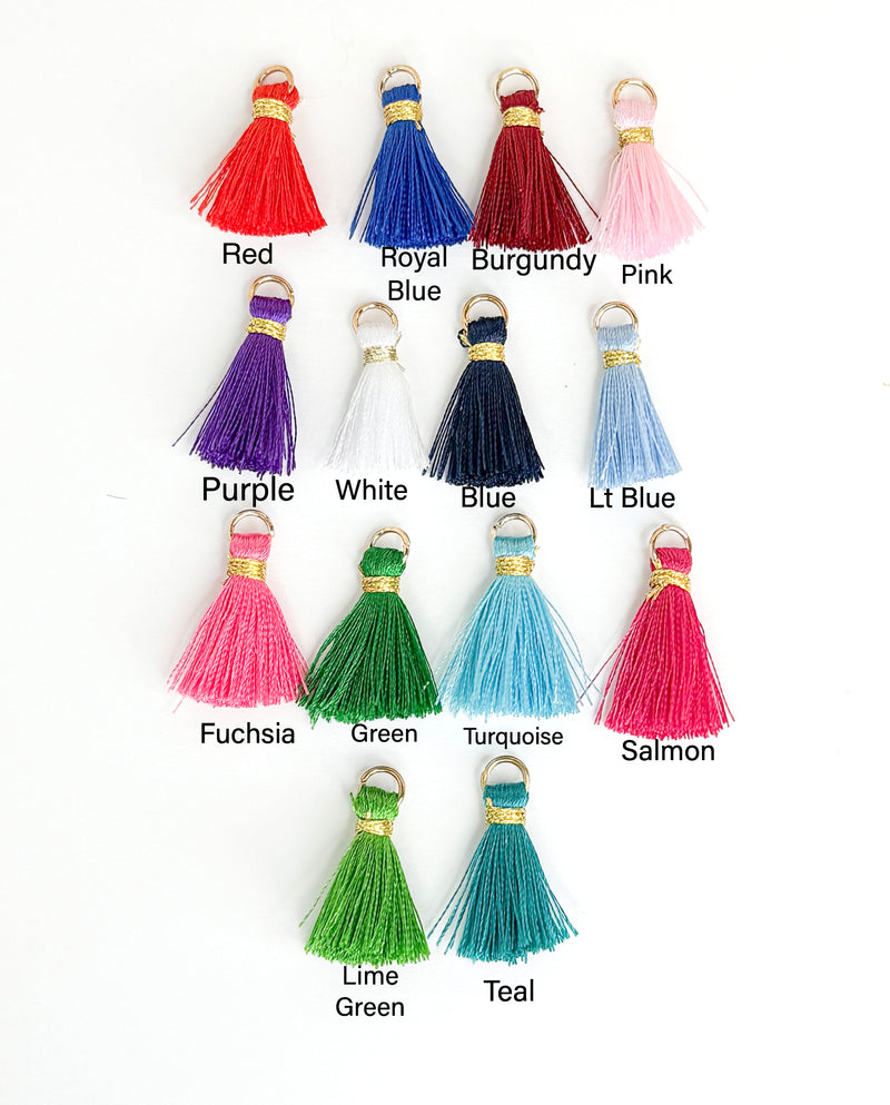 (14) 25mm Mini Silky Floss Tassel with Gold Jump Ring | Tiny Tassel Charms | DIY Jewelry Designs |14 Pcs Included