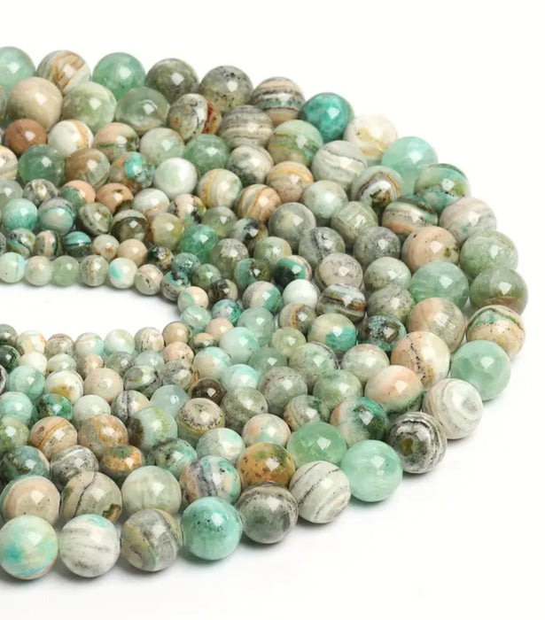 Natural Green Calcite Gemstone Beads – Smooth Round – 6mm, 8mm, 10mm, 12mm – 15” Strand